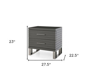 Homeroots 23" Silver And Gray Two Drawer Nightstand   491586