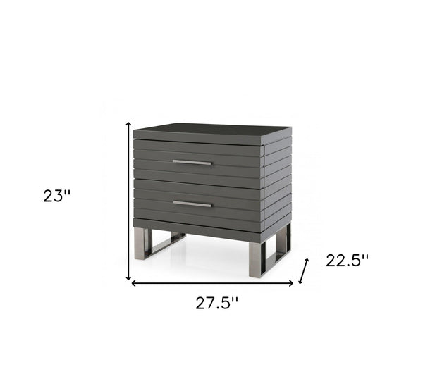 Homeroots 23" Silver And Gray Two Drawer Nightstand   491586
