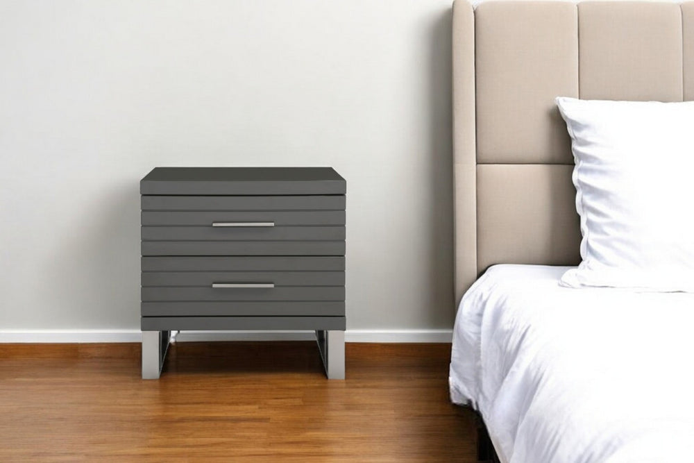 HomeRoots 23" Modern Two-Drawer Nightstand in Silver and Gray - Stylish Storage for Bedrooms and Living Areas 491586