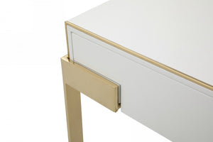 Homeroots 24" Champagne Gold And White One Drawer Nightstand   491588