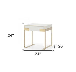 Homeroots 24" Champagne Gold And White One Drawer Nightstand   491588