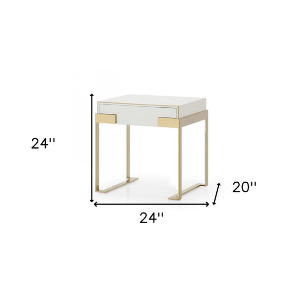 Homeroots 24" Champagne Gold And White One Drawer Nightstand   491588