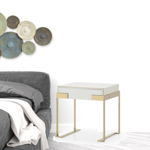 Homeroots 24" Champagne Gold And White One Drawer Nightstand   491588