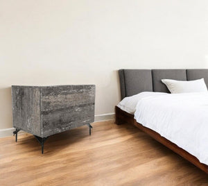 HomeRoots 21" Gray Iron and Wood Nightstand - Chic Two-Drawer Design with Soft-Close Drawers & Open Shelf 491590