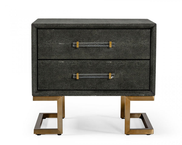 Homeroots 22" Gray Shagreen Two Drawer Nightstand   491591