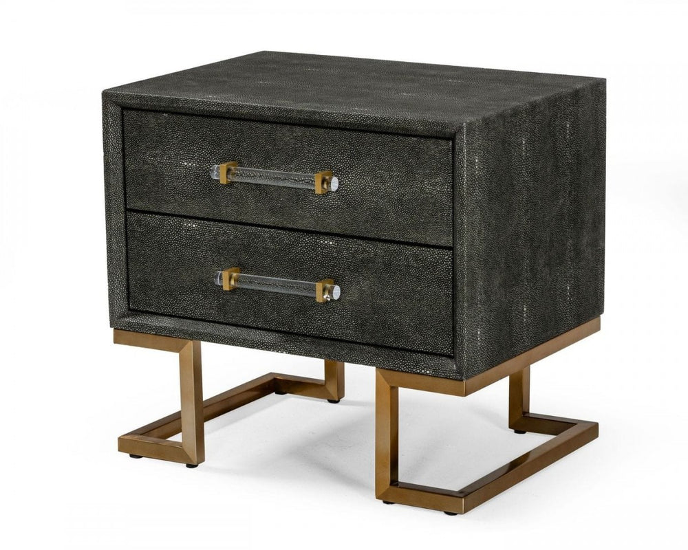 Homeroots 22" Gray Shagreen Two Drawer Nightstand   491591