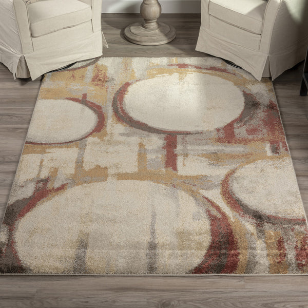 Homeroots 5' X 8' Brick Ivory And Gold Geometric Area Rug  Polypropylene 491598