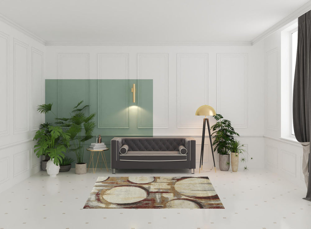 Homeroots 5' X 8' Brick Ivory And Gold Geometric Area Rug  Polypropylene 491598