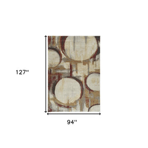 Homeroots 8' X 11' Brick Ivory And Gold Geometric Area Rug  Polypropylene 491599