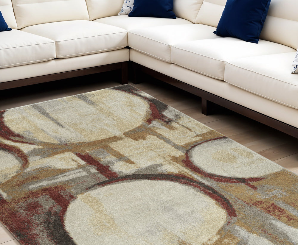 Homeroots 10' X 13' Brick Ivory And Gold Geometric Area Rug  Polypropylene 491600