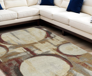 Homeroots 10' X 13' Brick Ivory And Gold Geometric Area Rug  Polypropylene 491600