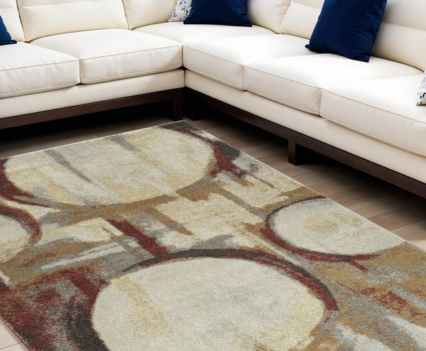 Homeroots 10' X 13' Brick Ivory And Gold Geometric Area Rug  Polypropylene 491600