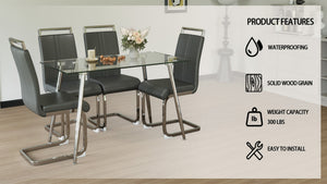 English Elm 51 Inch Tempered Glass Dining Set for Four with Chrome Legs and Pu Leather Chairs W2189S00917