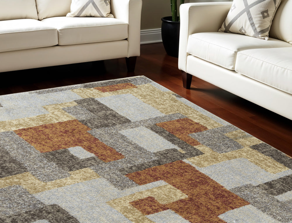 Homeroots 5' X 8' Grey And Brown Geometric Area Rug  Polypropylene 491606