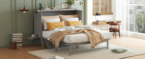 English Elm Queen Murphy Cabinet Bed Solid Pine Build with Usb Charging and Fold Out Desktop Grey W504S00167