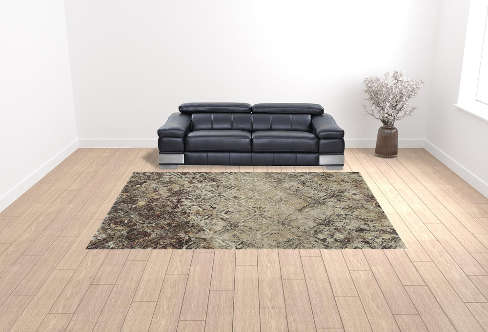 Homeroots 10' X 13' Brown Diamond Area Rug  Polypropylene 491620