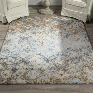 Homeroots 5' X 8' Brown Light Blue And Gray Distressed Diamond Area Rug  Polypropylene 491622