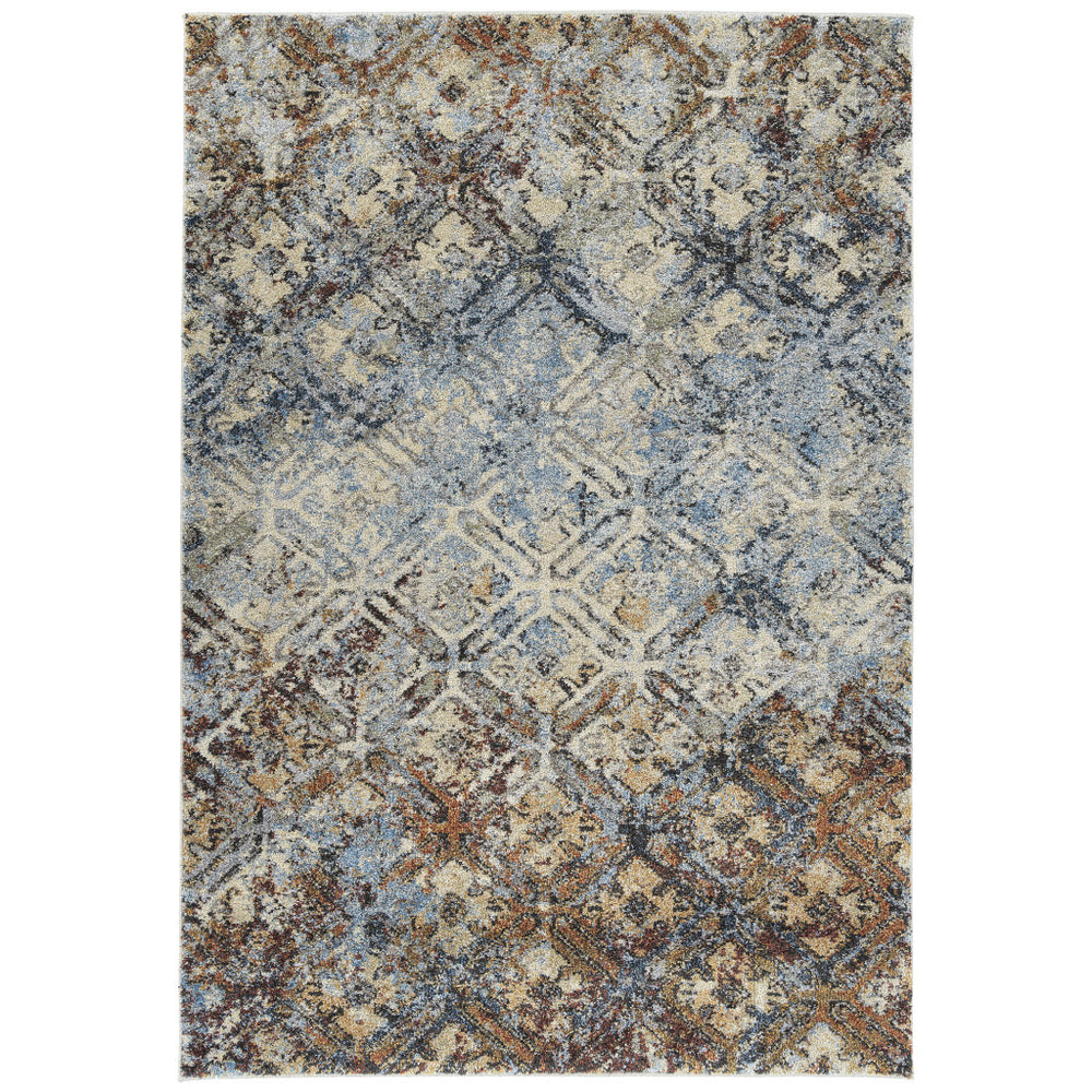 Homeroots 5' X 8' Brown Light Blue And Gray Distressed Diamond Area Rug  Polypropylene 491622