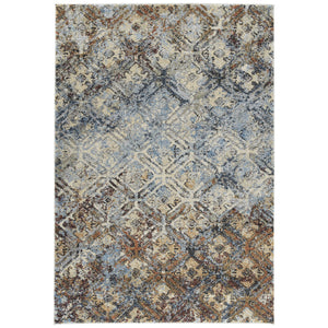 Homeroots 5' X 8' Brown Light Blue And Gray Distressed Diamond Area Rug  Polypropylene 491622