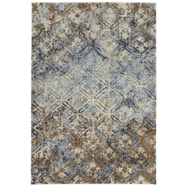 Homeroots 5' X 8' Brown Light Blue And Gray Distressed Diamond Area Rug  Polypropylene 491622