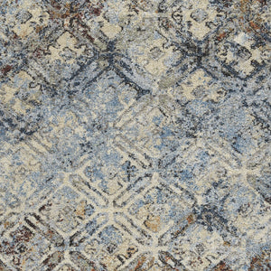 Homeroots 5' X 8' Brown Light Blue And Gray Distressed Diamond Area Rug  Polypropylene 491622