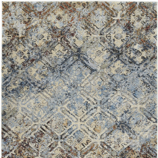 Homeroots 5' X 8' Brown Light Blue And Gray Distressed Diamond Area Rug  Polypropylene 491622