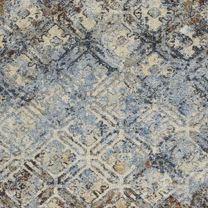 Homeroots 8' X 11' Brown Light Blue And Gray Distressed Diamond Area Rug  Polypropylene 491623
