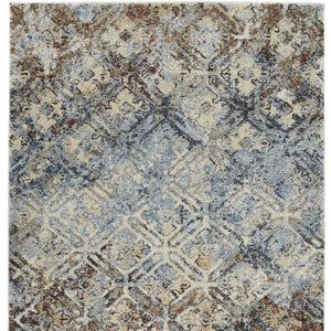 Homeroots 8' X 11' Brown Light Blue And Gray Distressed Diamond Area Rug  Polypropylene 491623