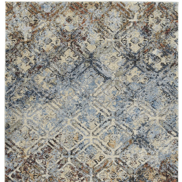 Homeroots 8' X 11' Brown Light Blue And Gray Distressed Diamond Area Rug  Polypropylene 491623