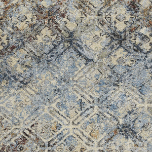 Homeroots 10' X 13'  Brown Light Blue And Gray Distressed Diamond Area Rug  Polypropylene 491624