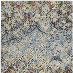 Homeroots 10' X 13'  Brown Light Blue And Gray Distressed Diamond Area Rug  Polypropylene 491624