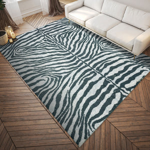 Homeroots 3' X 5' Grey Zebra Print Shag Handmade Non Skid Area Rug  Polyester 491627