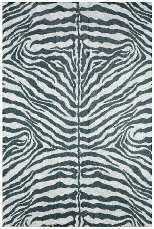 Homeroots 3' X 5' Grey Zebra Print Shag Handmade Non Skid Area Rug  Polyester 491627