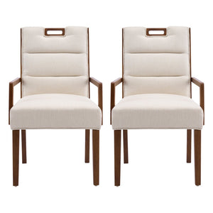 English Elm Upholstered Armchair Dining Chairs Rubberwood Frame Soft Padded Seat Set of 2 Beige,Walnut N768P391161W