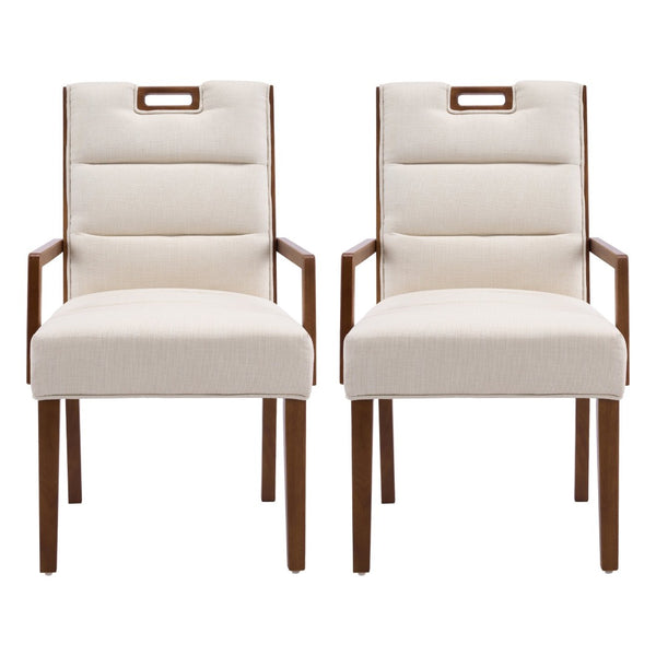 English Elm Upholstered Armchair Dining Chairs Rubberwood Frame Soft Padded Seat Set of 2 Beige,Walnut N768P391161W