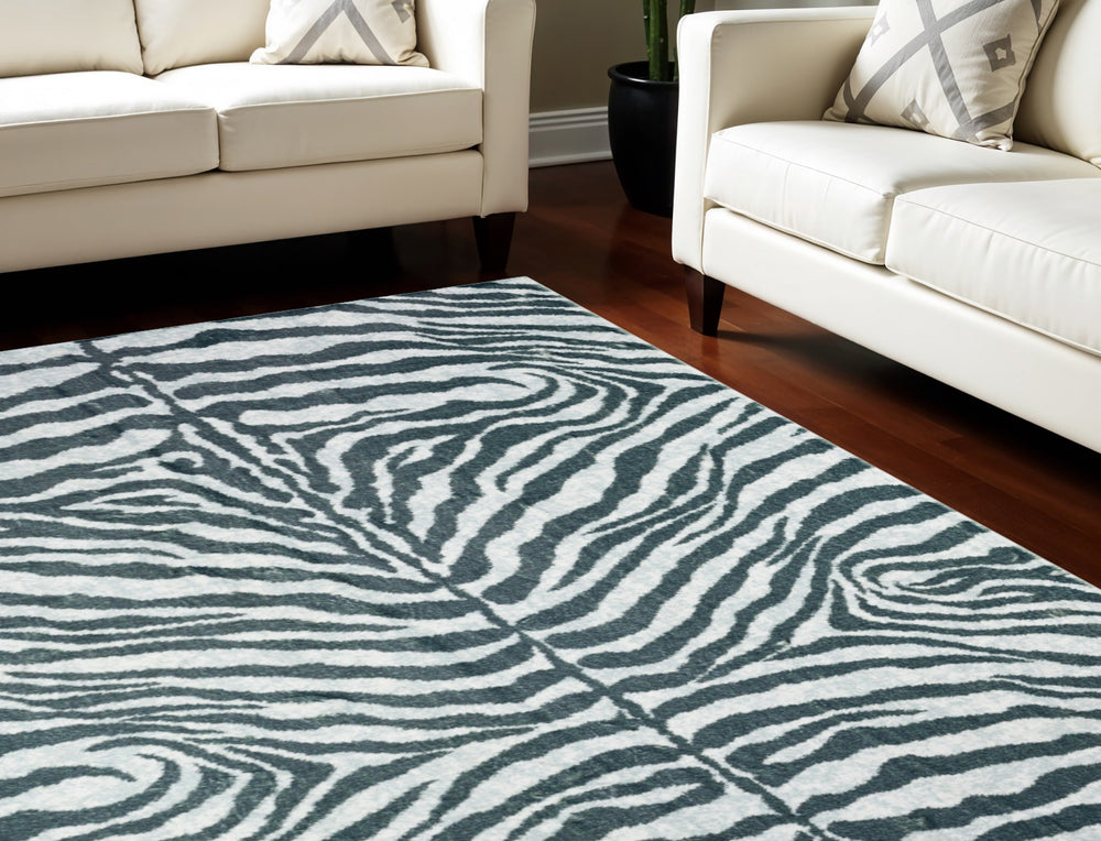 Homeroots 8' X 10' Grey Zebra Print Shag Handmade Non Skid Area Rug  Polyester 491629