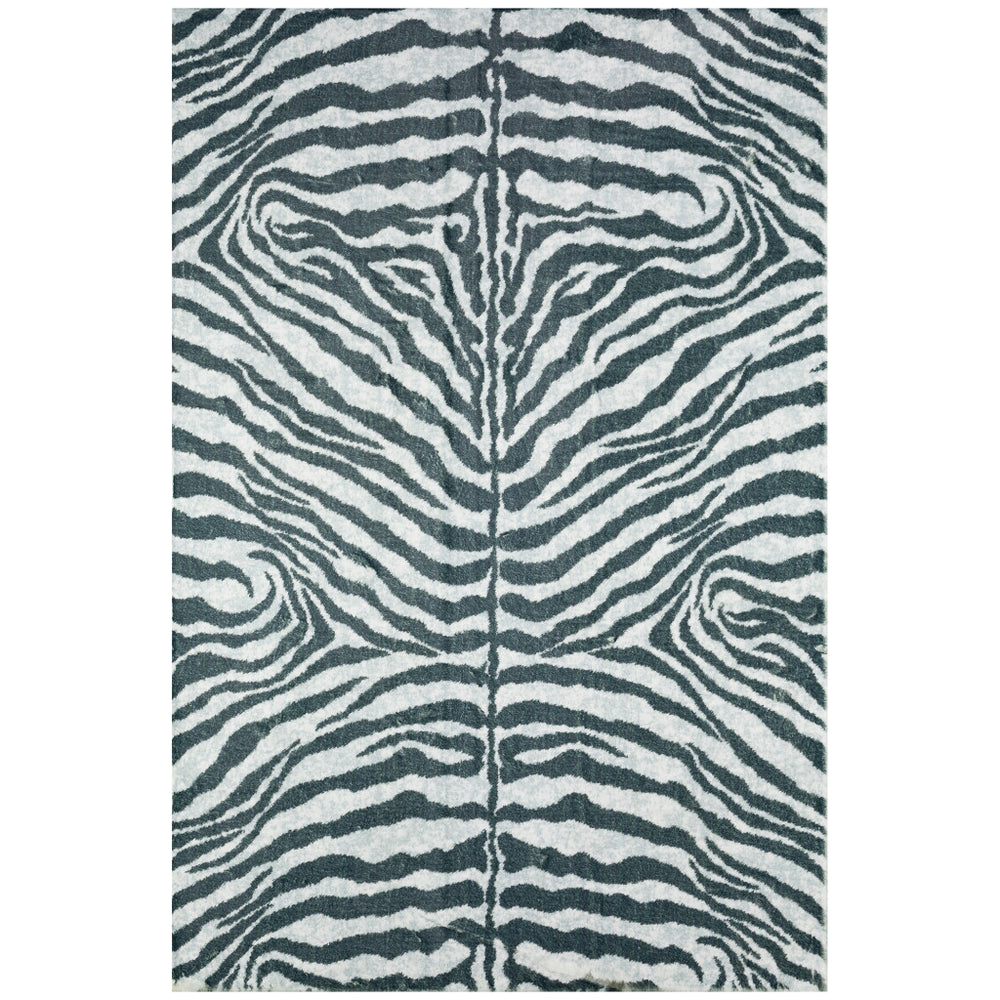 Homeroots 8' X 10' Grey Zebra Print Shag Handmade Non Skid Area Rug  Polyester 491629