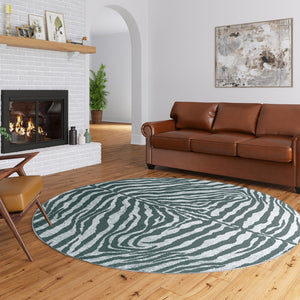 Homeroots 8' X 8' Grey Round Zebra Print Shag Handmade Non Skid Area Rug  Polyester 491630