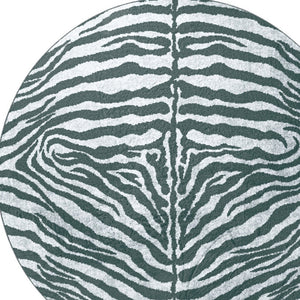 Homeroots 8' X 8' Grey Round Zebra Print Shag Handmade Non Skid Area Rug  Polyester 491630