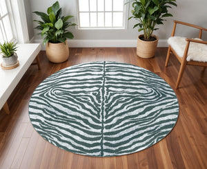 Homeroots 8' X 8' Grey Round Zebra Print Shag Handmade Non Skid Area Rug  Polyester 491630