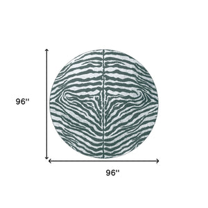 Homeroots 8' X 8' Grey Round Zebra Print Shag Handmade Non Skid Area Rug  Polyester 491630