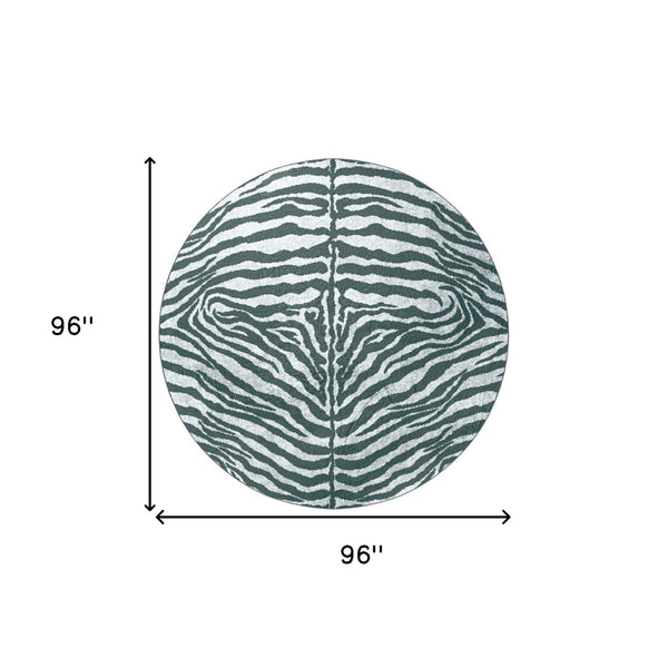 Homeroots 8' X 8' Grey Round Zebra Print Shag Handmade Non Skid Area Rug  Polyester 491630