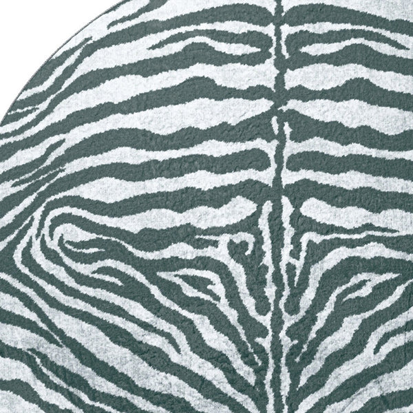 Homeroots 8' X 8' Grey Round Zebra Print Shag Handmade Non Skid Area Rug  Polyester 491630