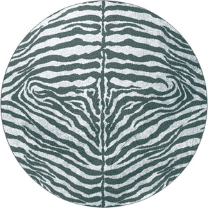 Homeroots 8' X 8' Grey Round Zebra Print Shag Handmade Non Skid Area Rug  Polyester 491630