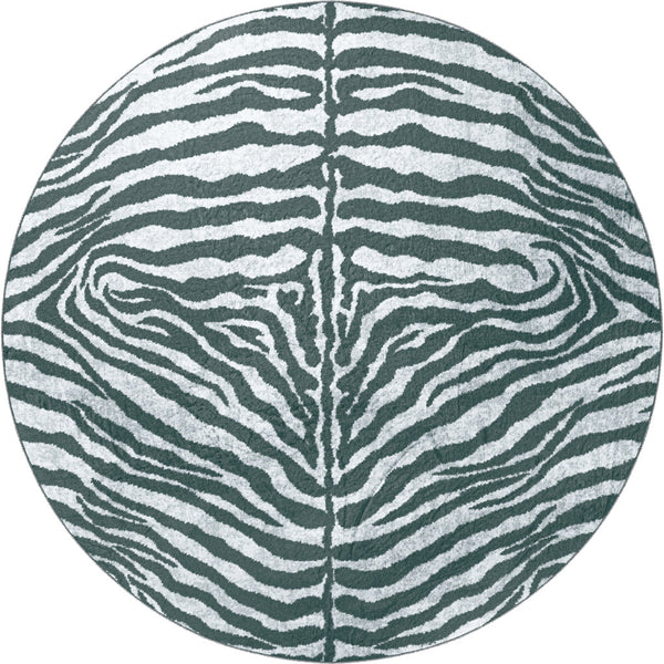 Homeroots 8' X 8' Grey Round Zebra Print Shag Handmade Non Skid Area Rug  Polyester 491630