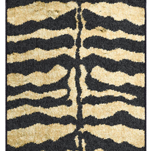 Homeroots 3' X 8' Black And Gold Animal Print Shag Handmade Non Skid Runner Rug  Polyester 491632