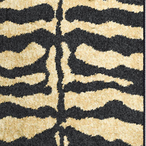 Homeroots 3' X 8' Black And Gold Animal Print Shag Handmade Non Skid Runner Rug  Polyester 491632