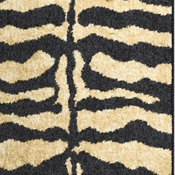 Homeroots 3' X 8' Black And Gold Animal Print Shag Handmade Non Skid Runner Rug  Polyester 491632