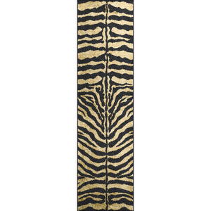 Homeroots 3' X 8' Black And Gold Animal Print Shag Handmade Non Skid Runner Rug  Polyester 491632