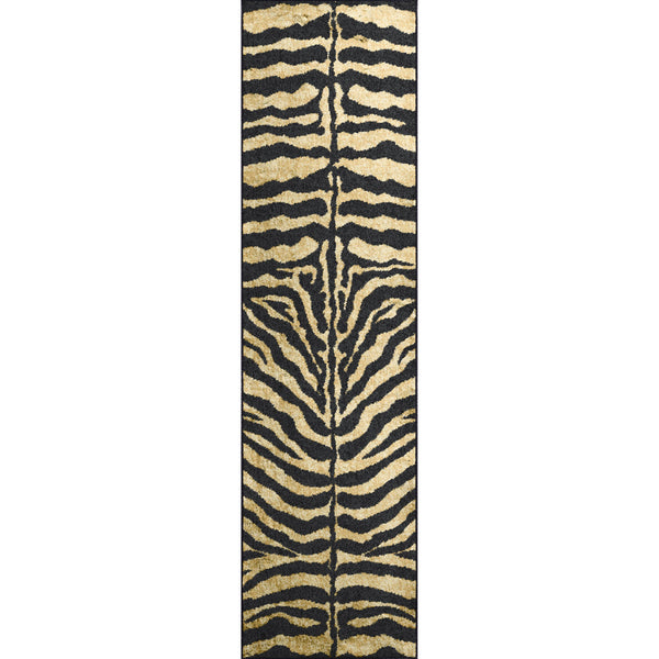 Homeroots 3' X 8' Black And Gold Animal Print Shag Handmade Non Skid Runner Rug  Polyester 491632